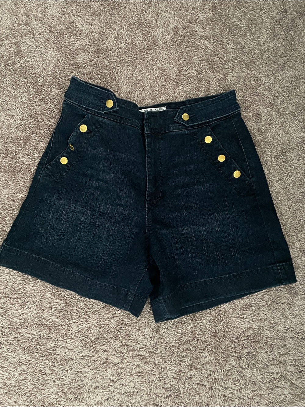 Anne Klein Black High-Rise Shorts with Gold Buttons